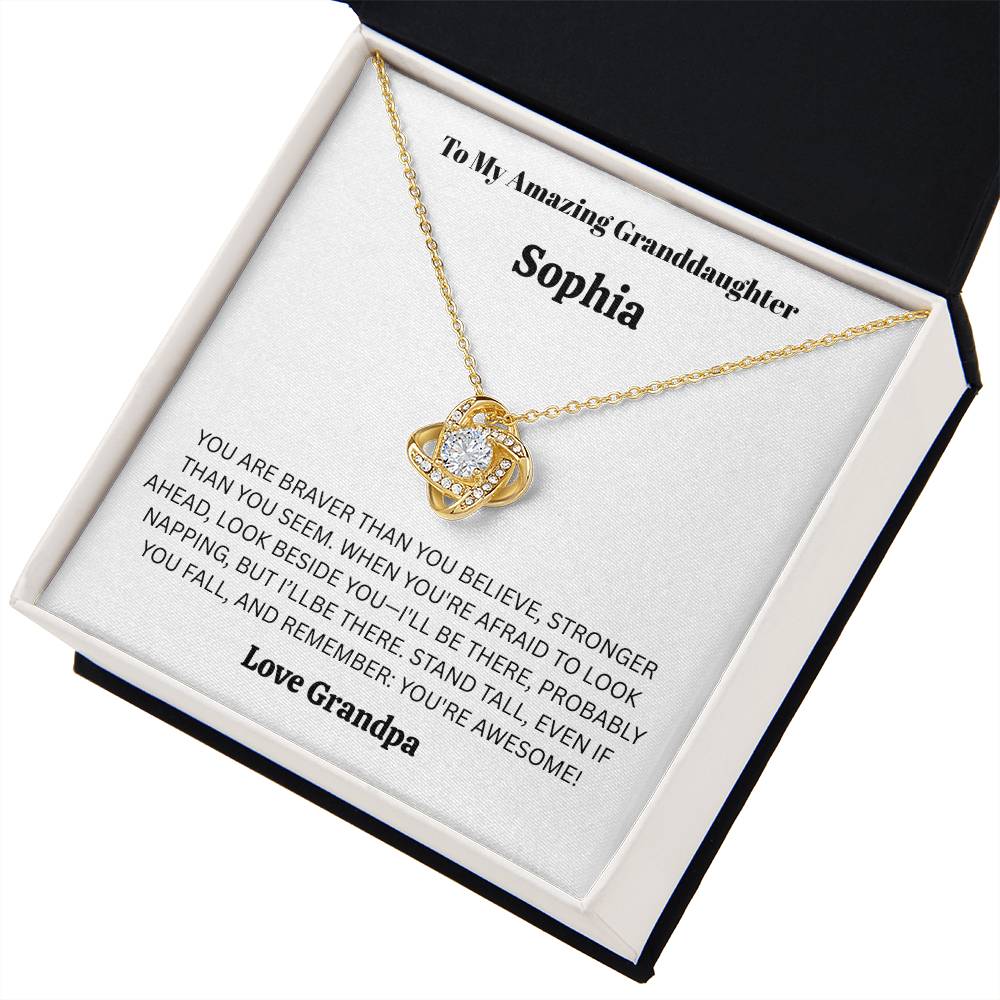 Personalized Granddaughter Love Knot Necklace – “You’re Braver Than You Believe” Funny & Heartfelt Gift from Grandpa