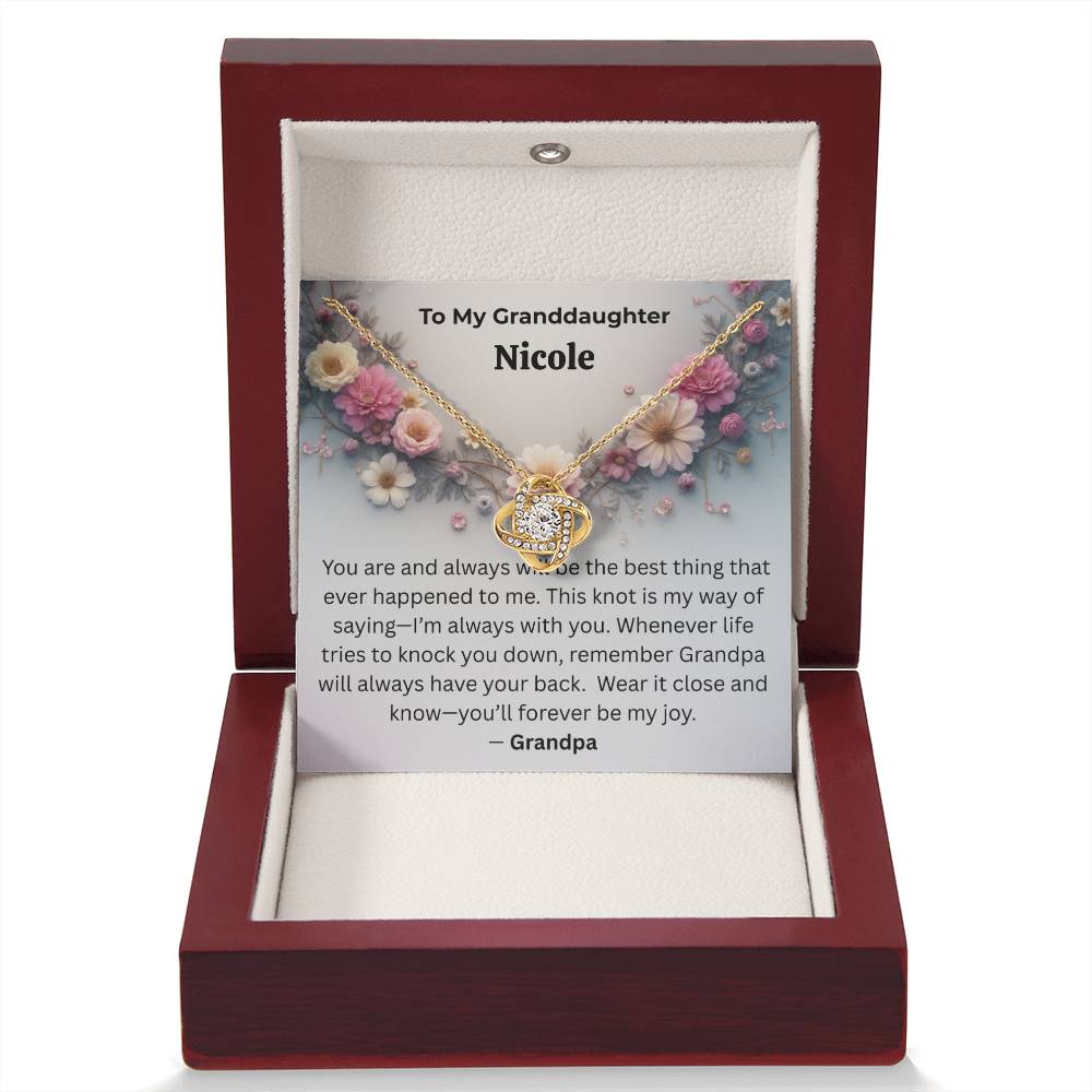 Personalized Granddaughter Love Knot Necklace – “You’ll Forever Be My Joy” from Grandpa