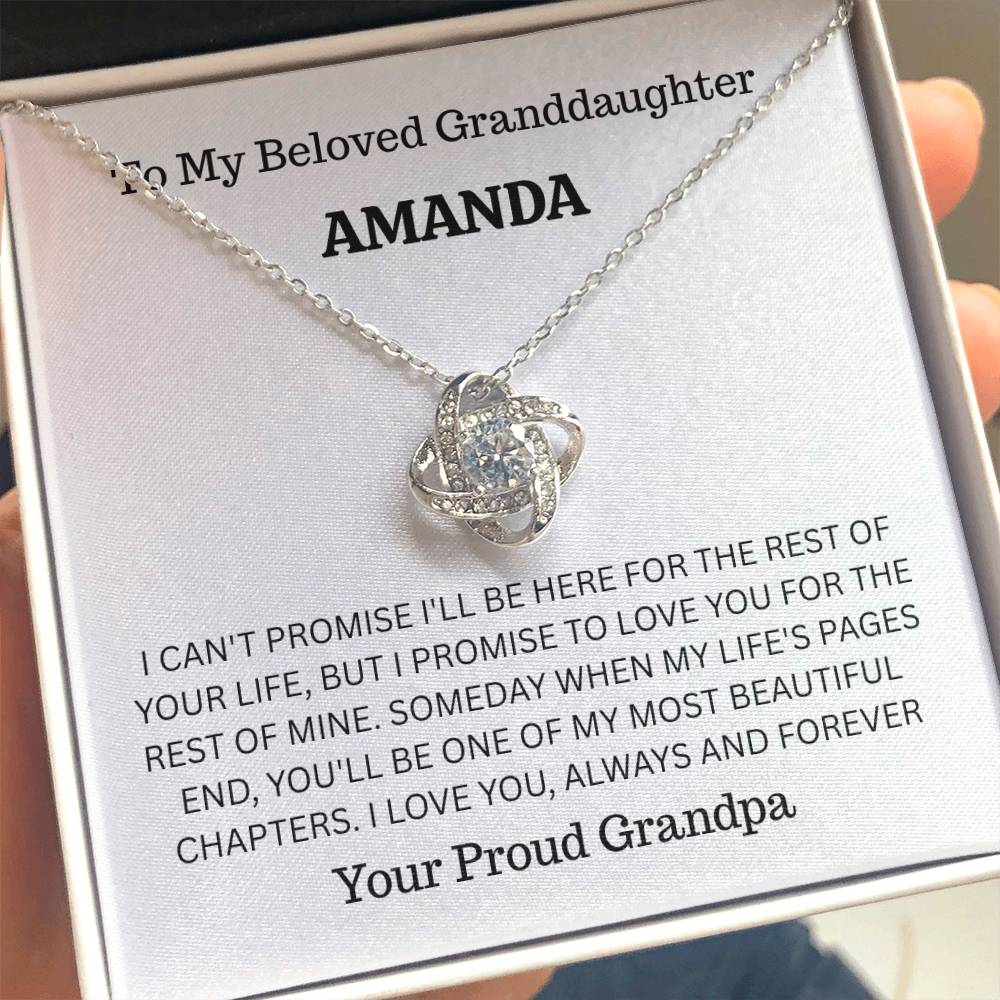 Personalized Granddaughter Love Knot Necklace – “You’ll Always Be One of My Most Beautiful Chapters” from Grandpa