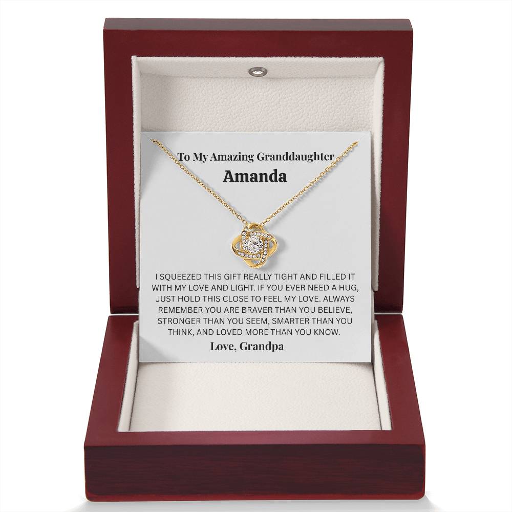 Personalized Granddaughter Love Knot Necklace – “Filled With My Love and Light” Gift from Grandpa