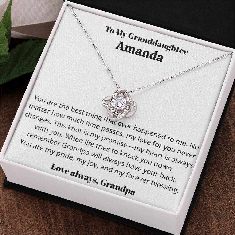 Personalized Granddaughter Love Knot Necklace – “You Are My Pride, My Joy, My Forever Blessing” from Grandpa