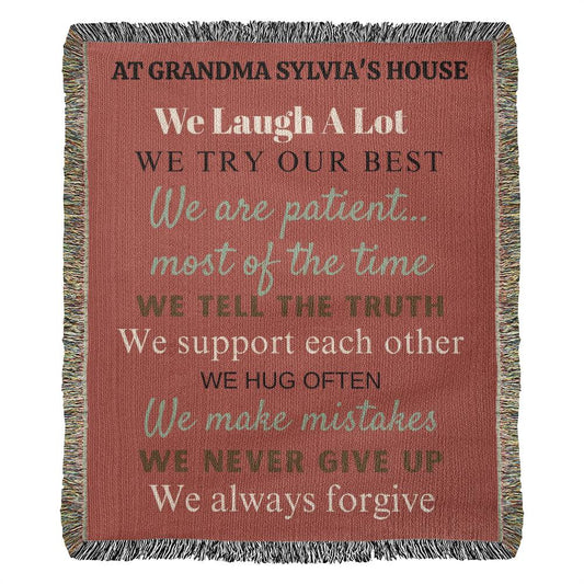 Personalized Heirloom Woven Blanket (Portrait) - At Grandma's House