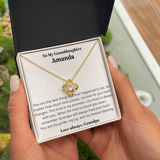 Personalized Granddaughter Love Knot Necklace – “You Are My Pride, My Joy, My Forever Blessing” from Grandpa