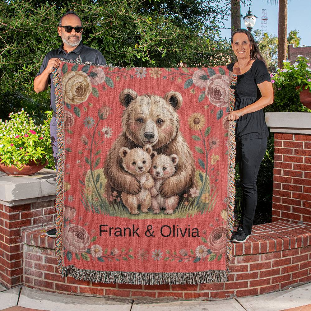 Personalized Mama Bear Heirloom Artwork Woven Blanket (Portrait)