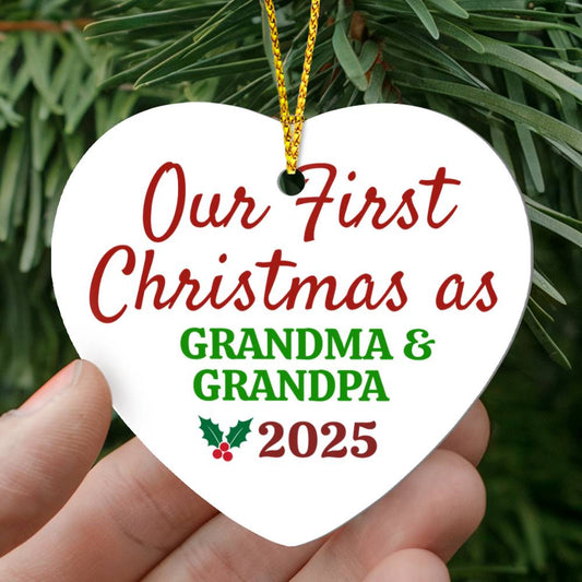 ✨ Our First Christmas as Grandparents Personalized High Gloss Heart Ornament