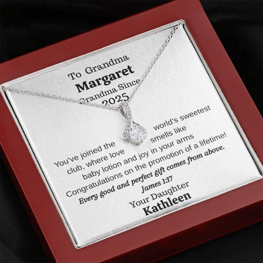 Promoted to Grandma 2025 Personalized Necklace – Custom Names & Faith Message