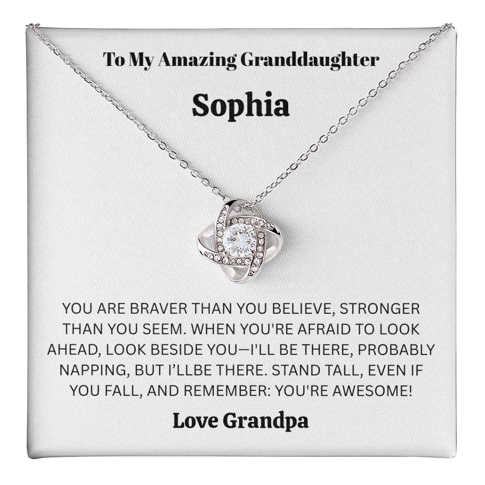 Personalized Granddaughter Love Knot Necklace – “You’re Braver Than You Believe” Funny & Heartfelt Gift from Grandpa