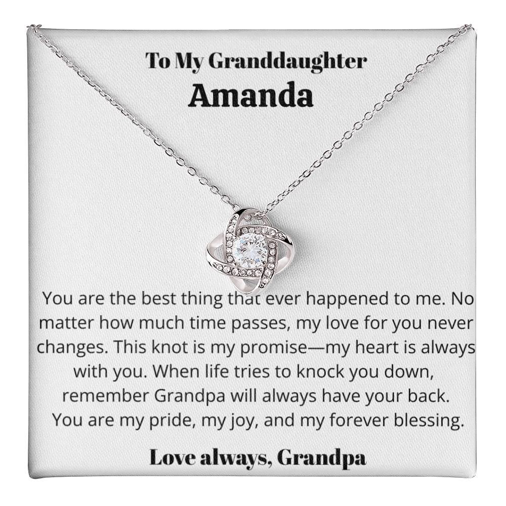 Personalized Granddaughter Love Knot Necklace – “You Are My Pride, My Joy, My Forever Blessing” from Grandpa