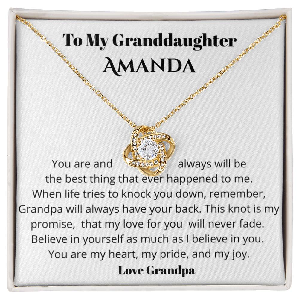Personalized Granddaughter Love Knot Necklace – “Believe in Yourself” Gift from Grandpa