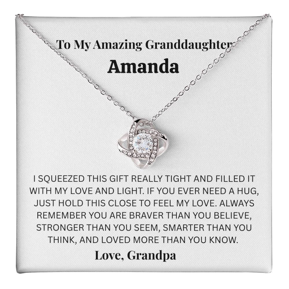 Personalized Granddaughter Love Knot Necklace – “Filled With My Love and Light” Gift from Grandpa
