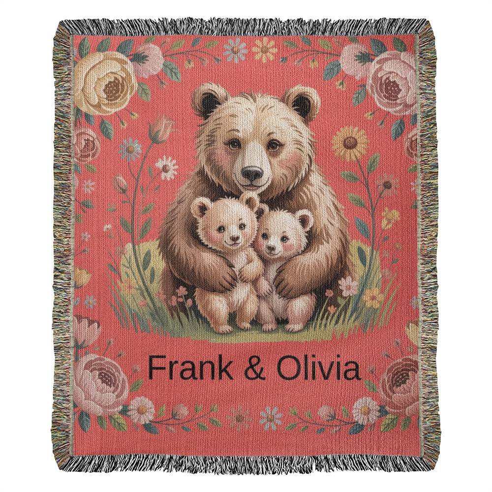 Personalized Mama Bear Heirloom Artwork Woven Blanket (Portrait)