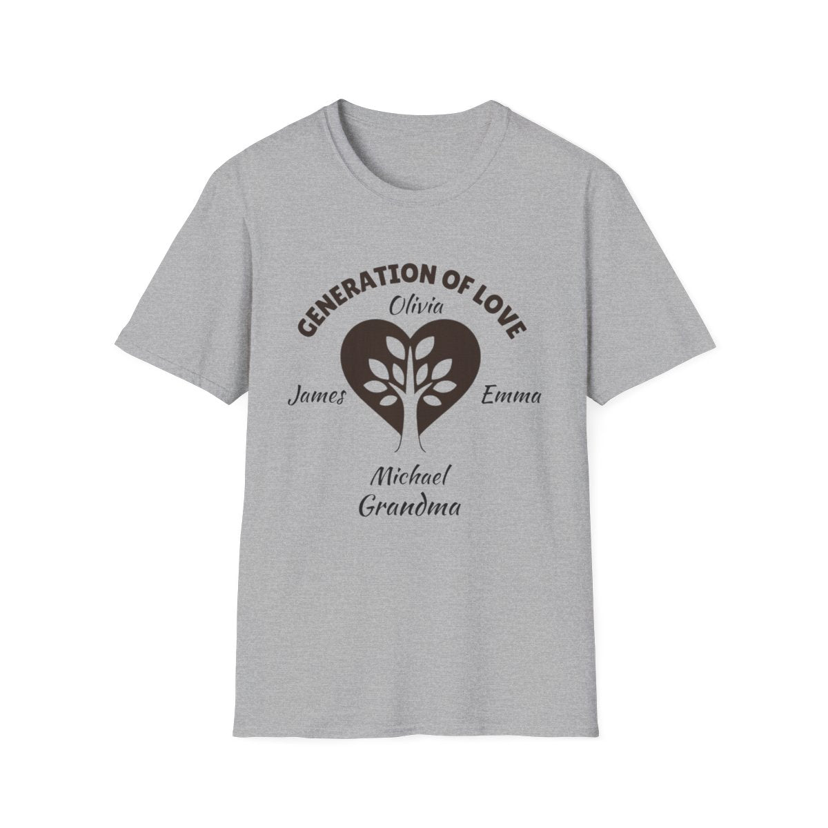 Generations of Love T-Shirt – Personalized Grandparent Tee with 1–6 Grandkids' Names